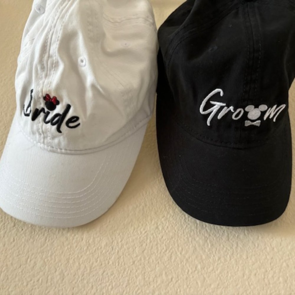 Disney Authentic Bride and Groom baseball hat set